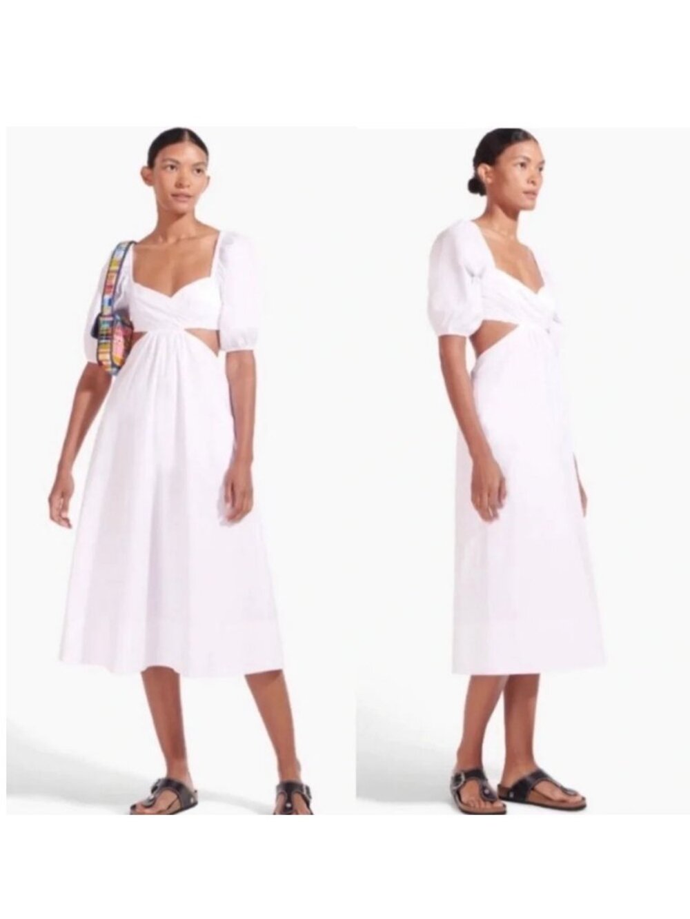 Staud Carina Cut Out Midi Dress White